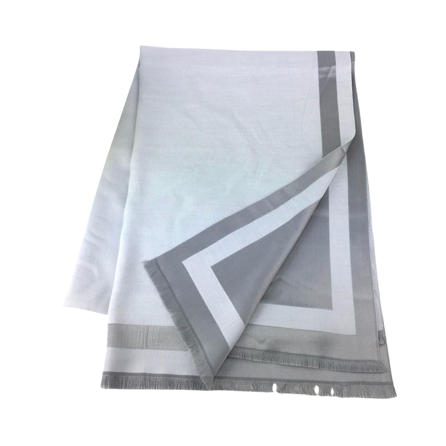 Medium Weight Plain Light Grey Scarf With Satin Look Border