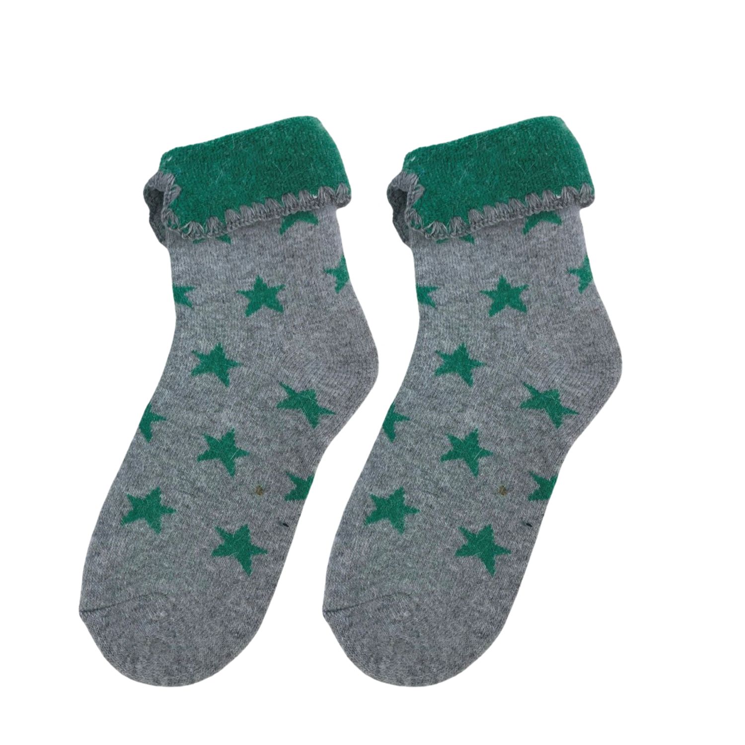 Green And Grey Star Cosy Cuff Socks