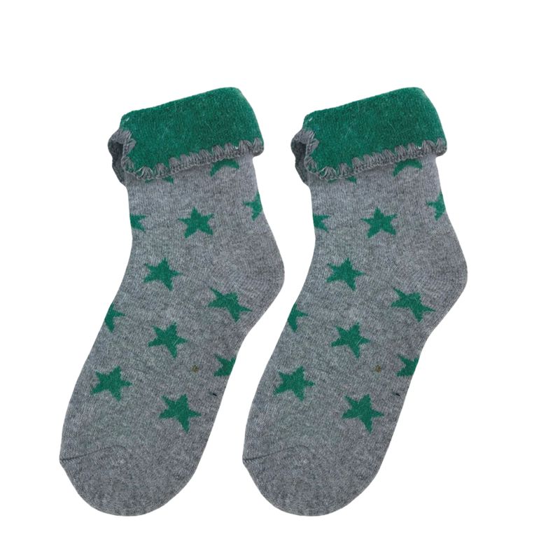 Green And Grey Star Cosy Cuff Socks Green And Grey Star Cosy Cuff Socks