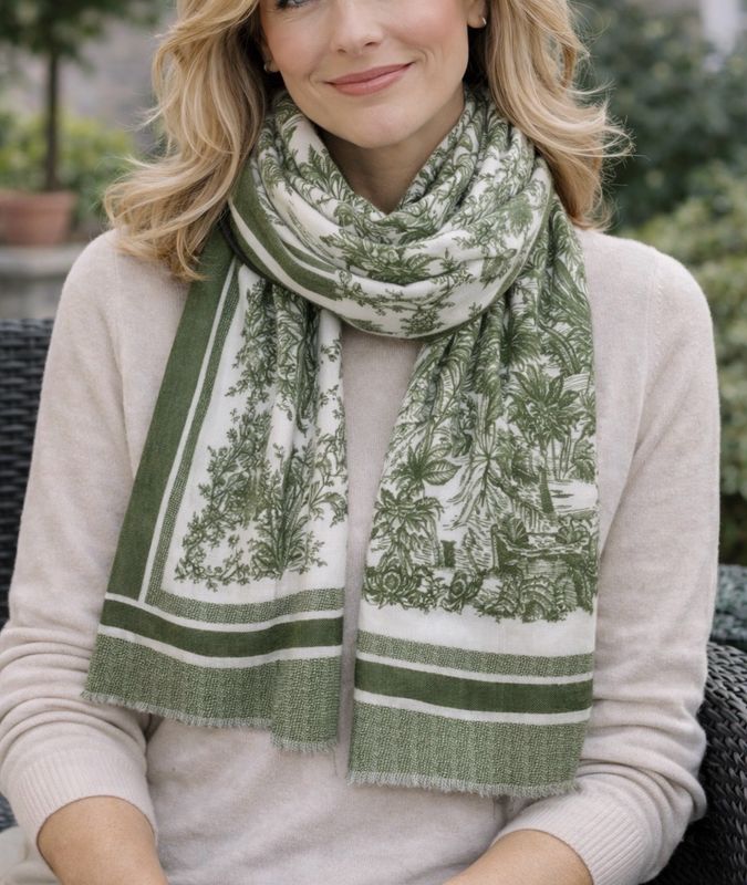 New! Luxury Printed Lightweight Scarf - Green