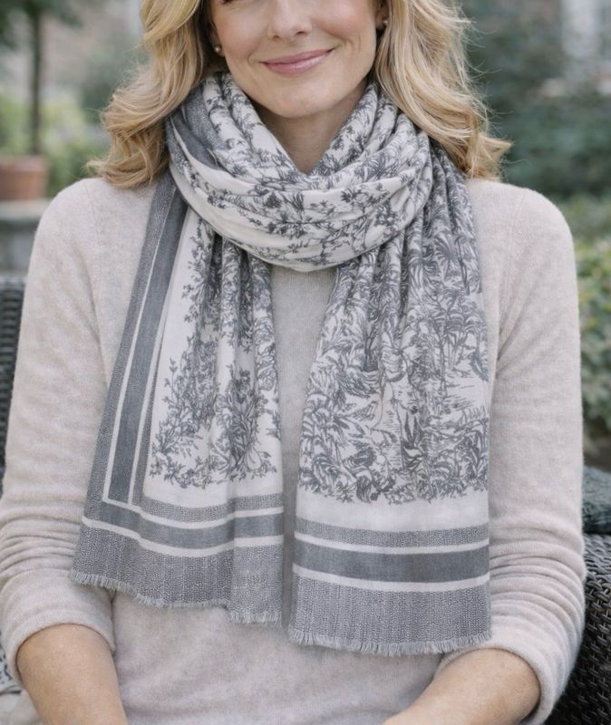New! Luxury Printed Lightweight Scarf - Grey