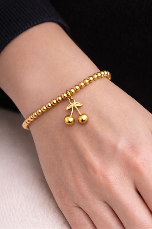 Stainless Steel Gold Plated Cherry Elasticated Bracelet