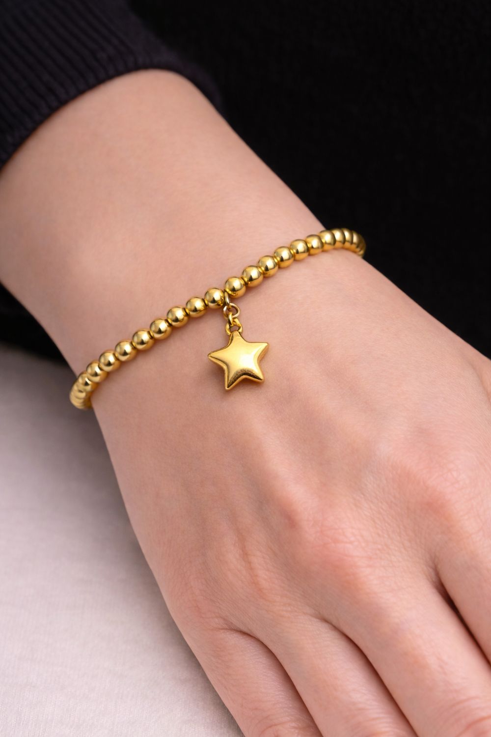 Stainless Steel Gold Plated Star Elasticated Bracelet