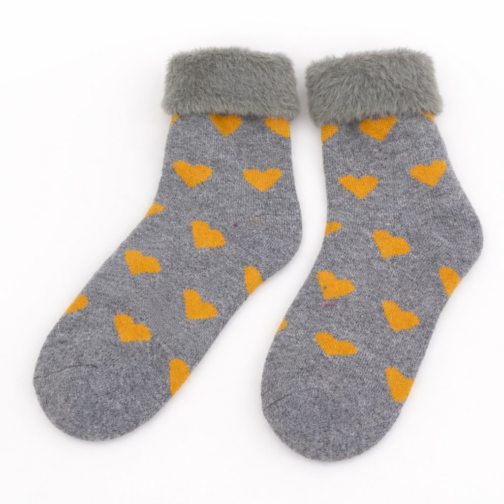 Faux Fur Cosy Cuff Socks Heart - Mustard Faux Fur Cosy Cuff Socks Heart - Mustard