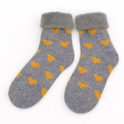 Faux Fur Cosy Cuff Socks Heart - Mustard