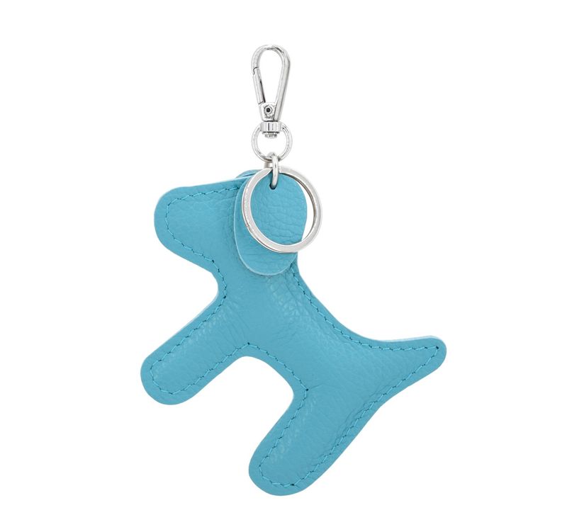 Leather Dog Keyring - Blue