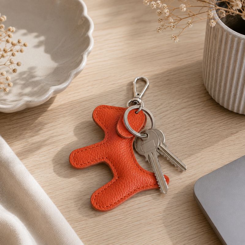 Leather Dog Keyring - Orange Leather Dog Keyring - Orange