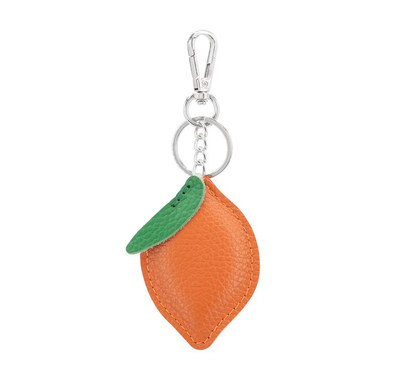 Leather Lemon Keyring - Orange