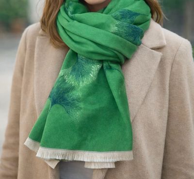 SPECIAL OFFER - Medium Weight Green Gingko Scarf