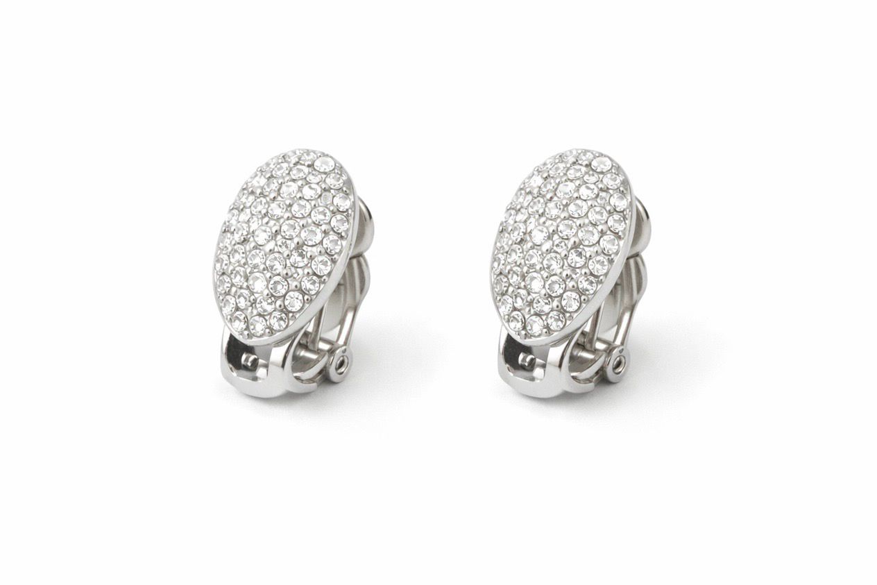 Diamanté Oval Clip On Earrings