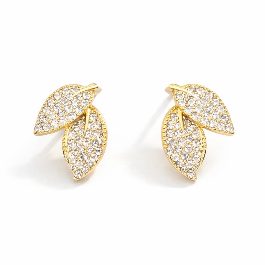 Gold Diamanté Leaf Clip On Earrings