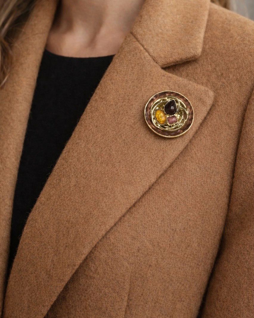 Brown Abstract Magnetic Brooch