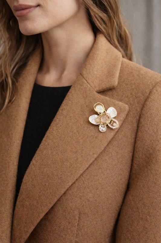 Abstract Diamanté Flower Magnetic Brooch