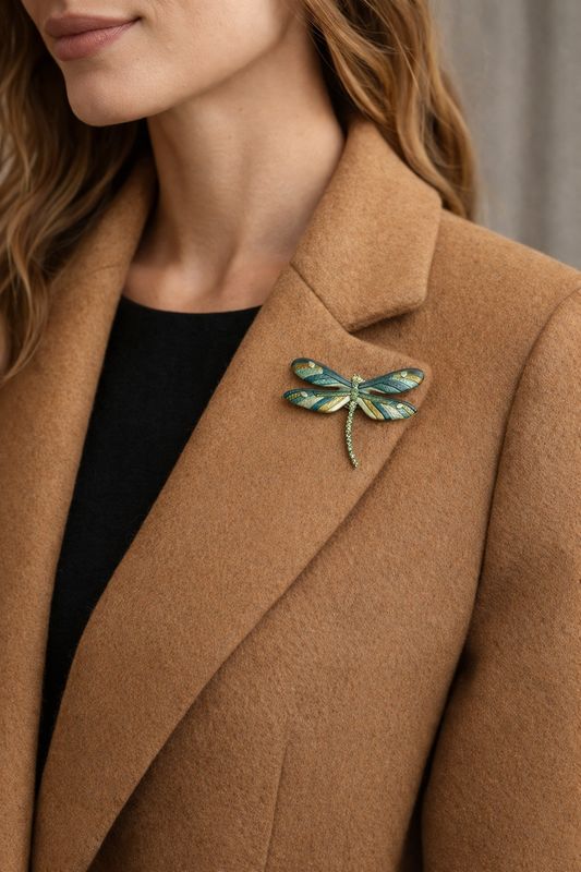 Diamanté Dragonfly Green Magnetic Brooch