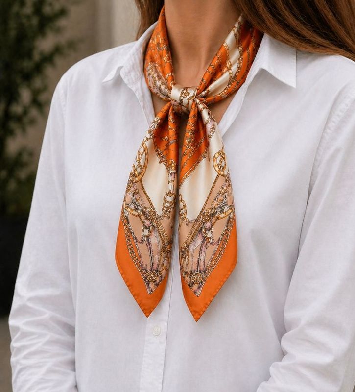 Lightweight Square Scarf - Contemporary Orange Chain Design Lightweight Square Scarf - Contemporary Orange Chain Design