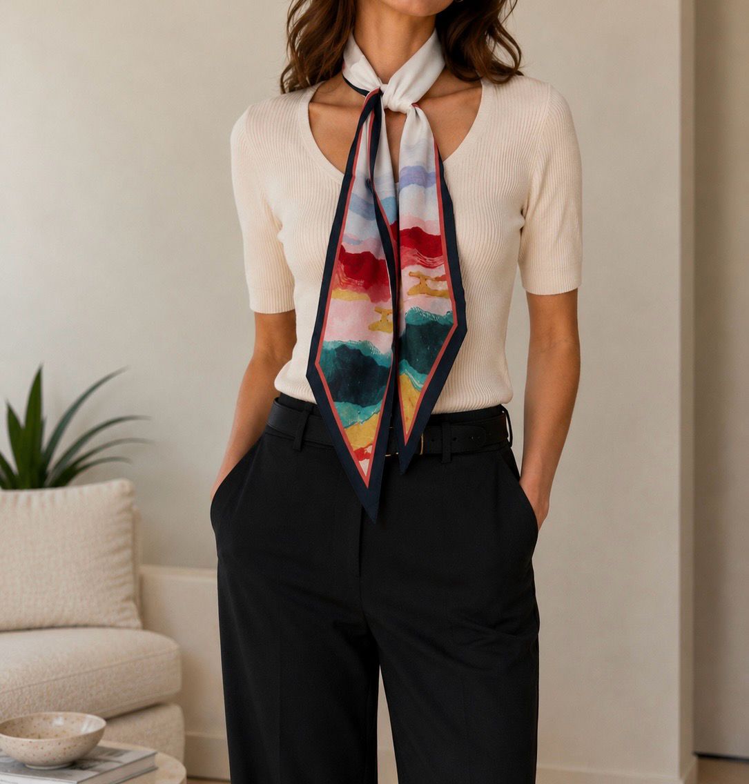 Lightweight Skinny Scarf - Abstract Watercolour Design Lightweight Skinny Scarf - Abstract Watercolour Design