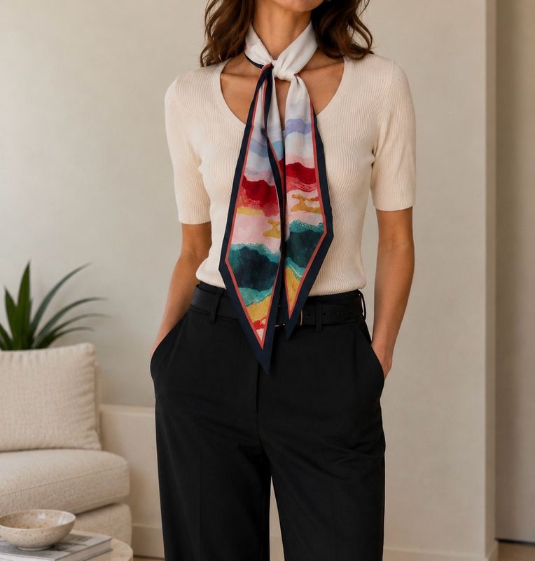 Lightweight Skinny Scarf - Abstract Watercolour Design Lightweight Skinny Scarf - Abstract Watercolour Design