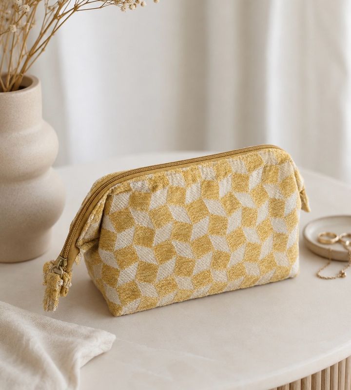 Mustard Check Cosmetic Bag - Large Mustard Check Cosmetic Bag - Large