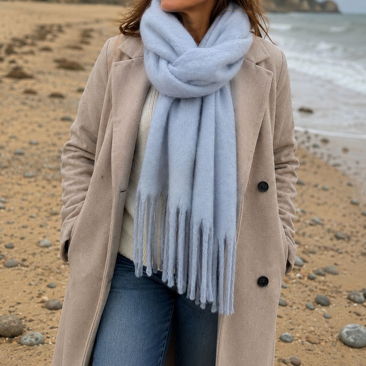 Chunky Plain Scarf - Light Blue