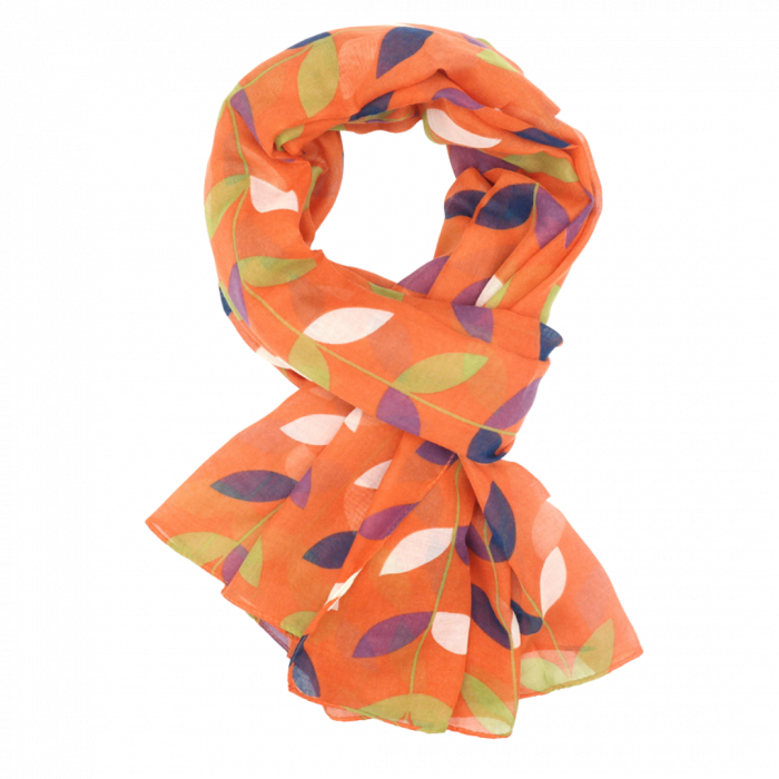 New! Vines And Leaf Scarf - Orange