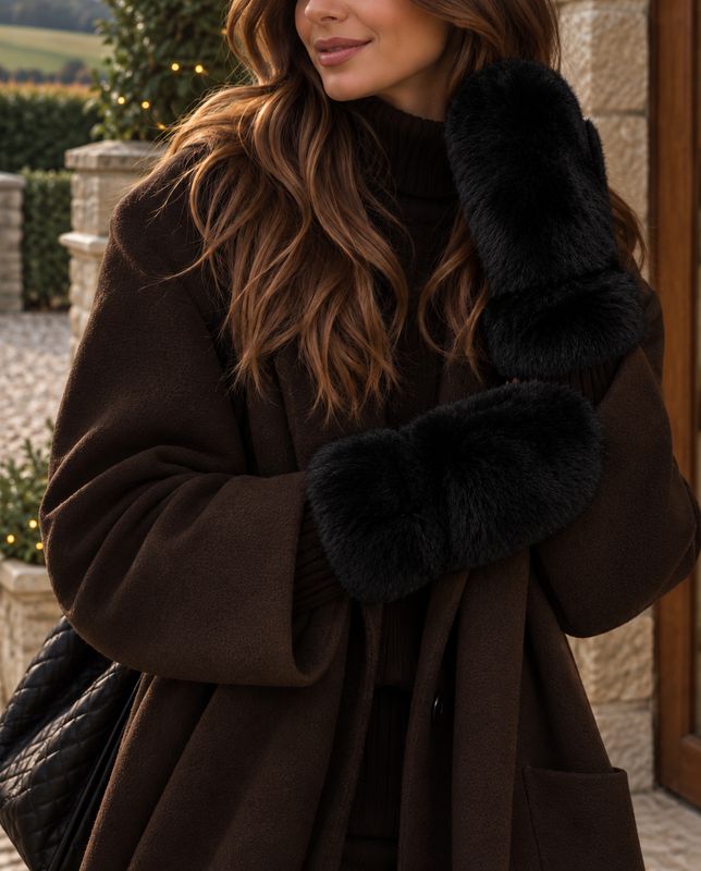 Faux Fur Mittens - Black