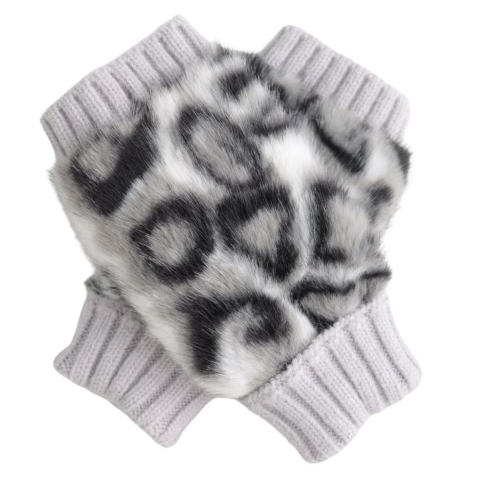 Fingerless Faux Fur Leopard Gloves - Silver Fingerless Faux Fur Leopard Gloves - Silver