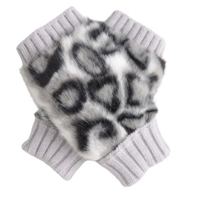 Fingerless Faux Fur Leopard Gloves - Silver