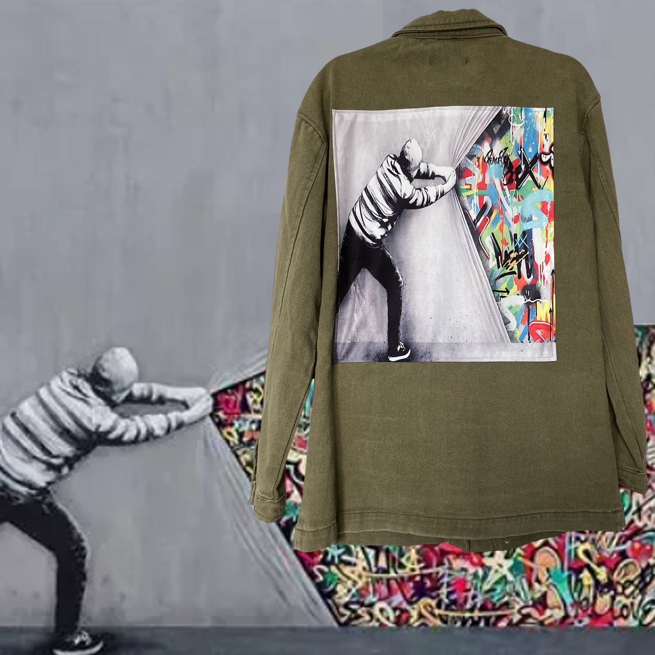 Veste kaki Banksy Behind the curtain