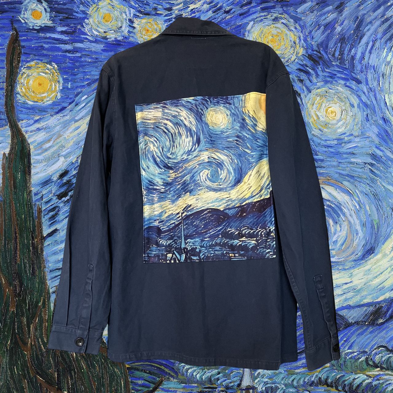 Veste Style workwear Van Gogh La nuit étoilée Upcycling