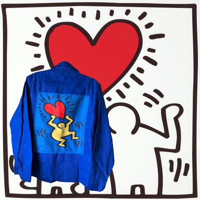 Veste Bleu de travail Haring Love L’art urbain à porter Veste Bleu de travail Haring Love L’art urbain à porter