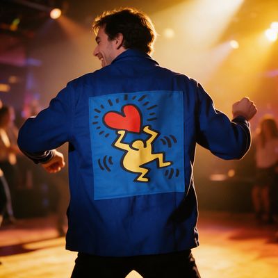 Veste Bleu de travail Haring Love L’art urbain à porter