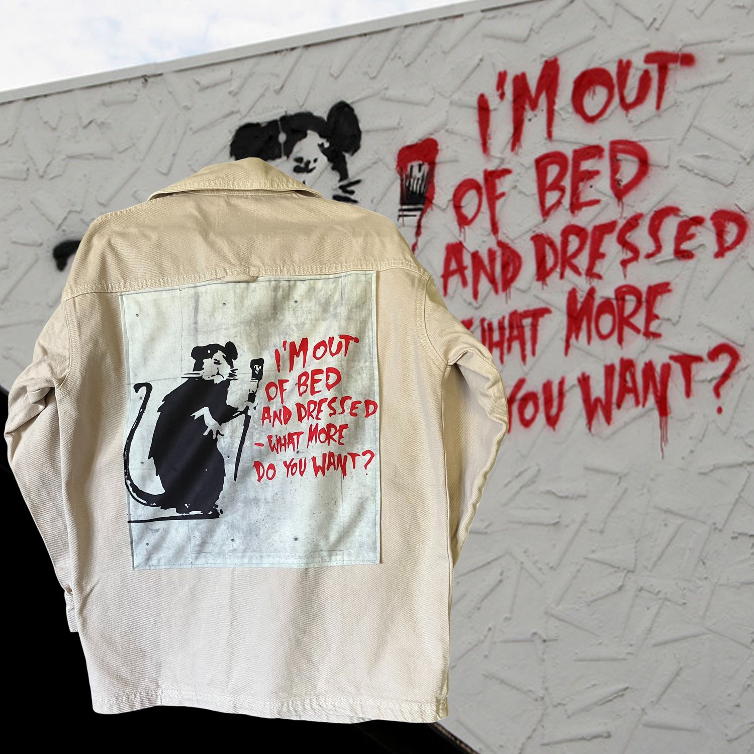 Veste workwear Banksy – "I'm out of bed and dressed"