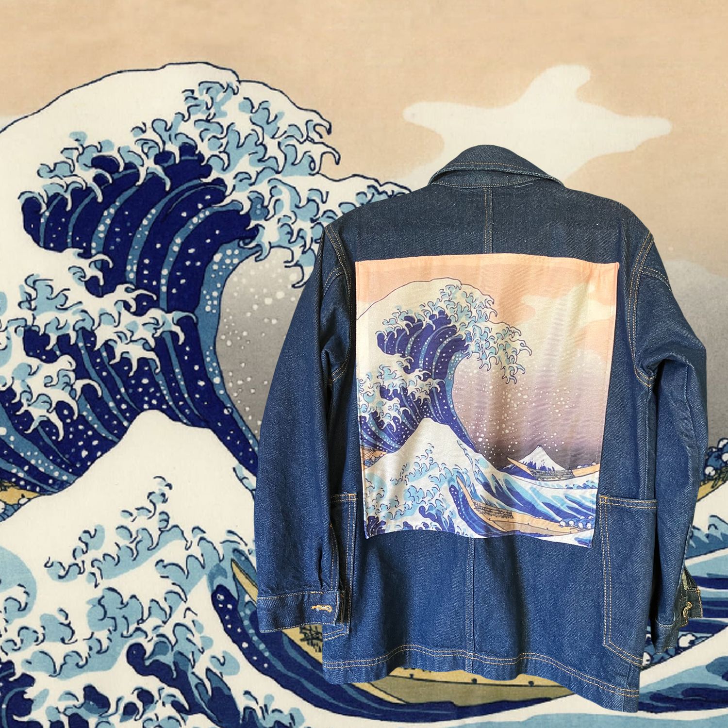 Veste en jean Hokusai: L'art de la Grande Vague