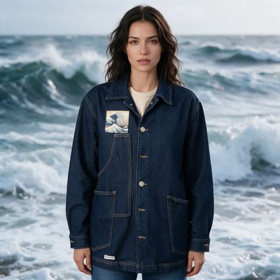 Veste en jean Hokusai: L'art de la Grande Vague