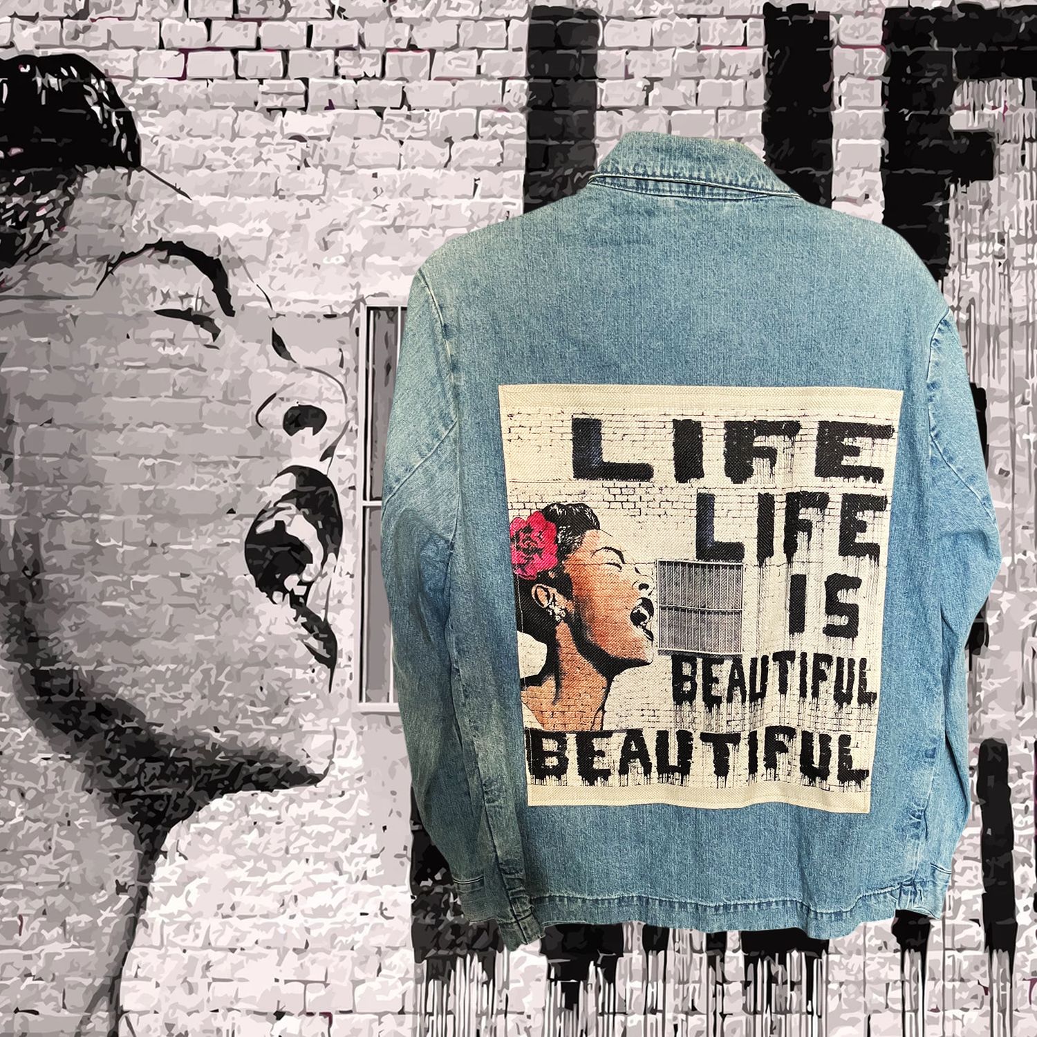 Veste en jean Banksy : Life is beautiful
