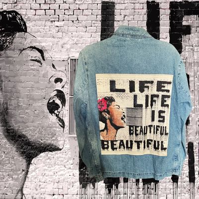 Veste en jean Banksy : Life is beautiful