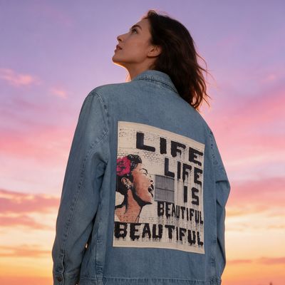 Veste en jean Banksy : Life is beautiful