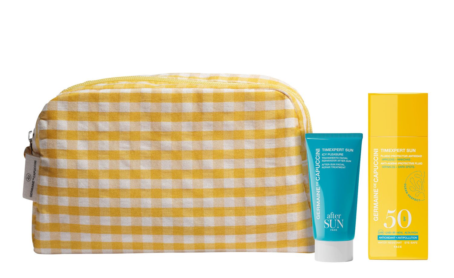 PACK SOLAR GERMAINE DE CAPUCCINI Emulsión FPS50 + After-Sun + Neceser Cuadros Vichy