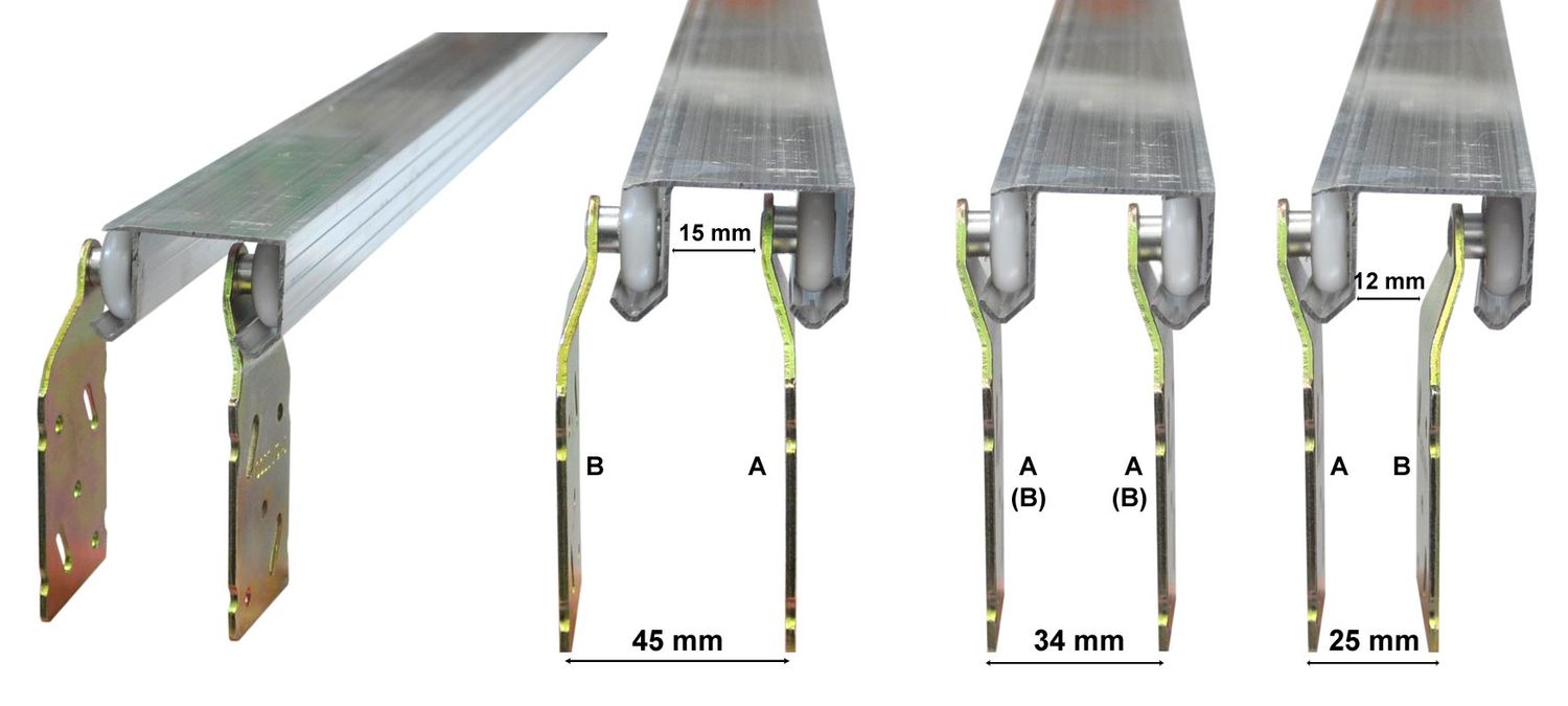 Doppellaufschiene 2,95 m + 6 Rollenbeschläge