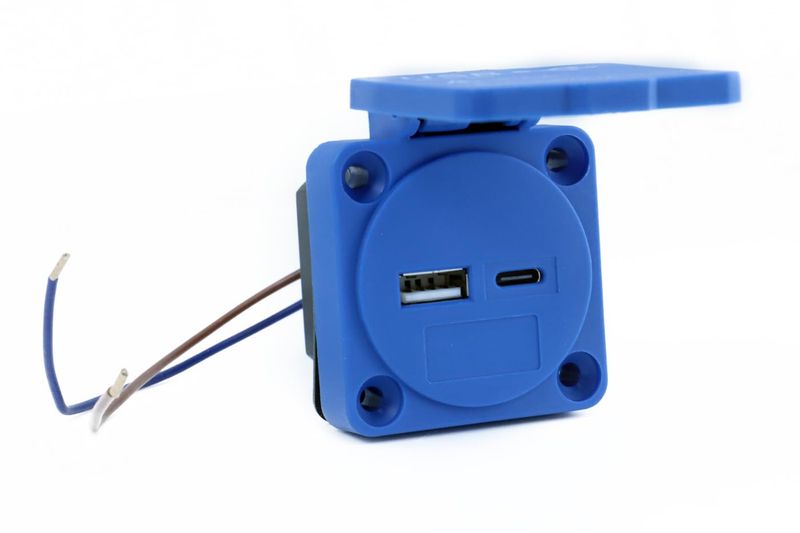 HOLZER USB (A-C) Anbaudose IP54 - Blau