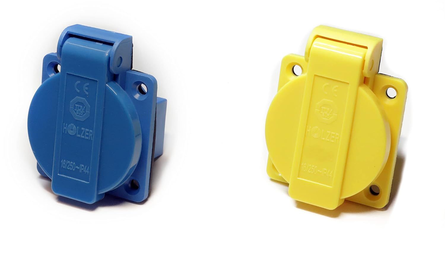 HOLZER Anbausteckdose IP44 - (4x Blau / 4x Gelb)