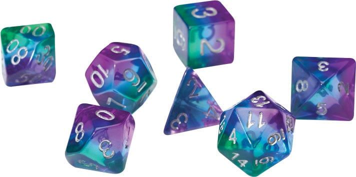 RPG Dice Set (7): Blue Aurora Semi-Transparent Resin