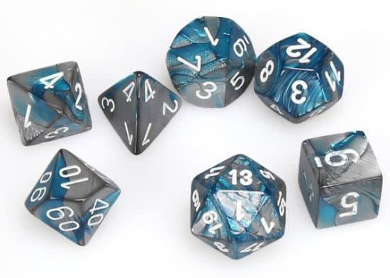 RPG Dice Set (7): Gemini: Poly Blue Steel/White