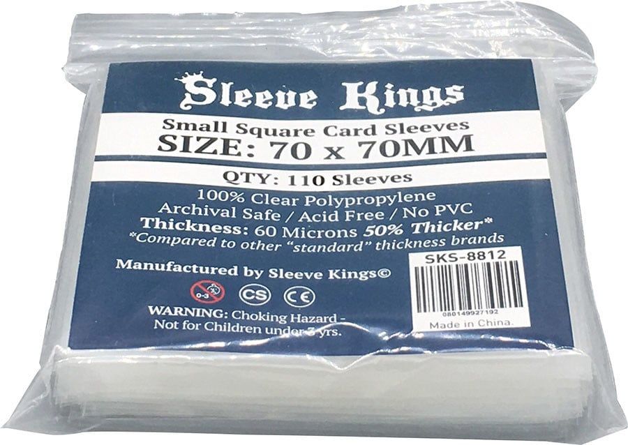 Sleeves: Small Square Sleeves 60 Microns 70mm x 70mm (110)