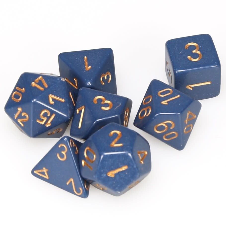 RPG Dice Set (7): Opaque Dusty Blue with Copper