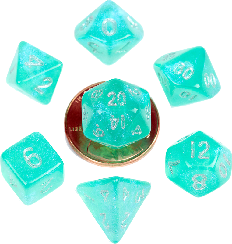 10mm Mini Dice Acrylic Polyhedral Set - Stardust Turquoise