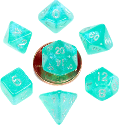 10mm Mini Dice Acrylic Polyhedral Set - Stardust Turquoise