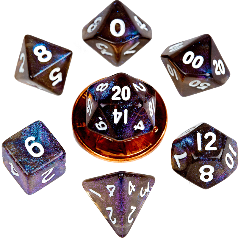 10mm Mini Dice Acrylic Polyhedral Set - Stardust Galaxy