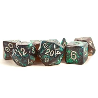 RPG Dice Set (7): 16mm Stardust Gray with Silver