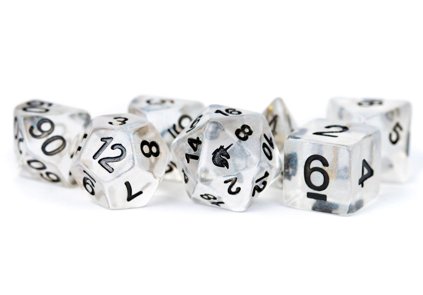 RPG Dice Set: 7 Set Unicorn Resin 16mm Polyhedral: Unicorn Ice
